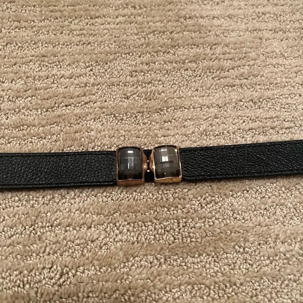 Elise M. Elastic Black Leather Belt With Black Gem